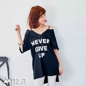 【AnZa】中大尺碼‧V領造型長版上衣(4色)FREE黑色