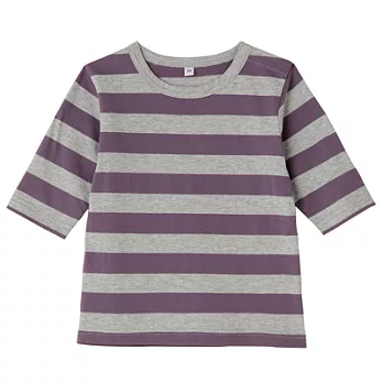 [MUJI無印良品]幼兒有機棉每日兒童服橫紋七分袖T恤80紫橫紋
