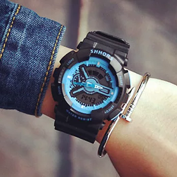 Watch-123 繽紛糖果色學生情侶雙顯電子錶 (8色任選)黑藍