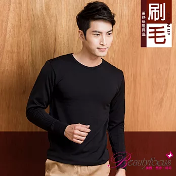 BeautyFocus男圓領刷毛蓄熱保暖上衣5591-黑色XL