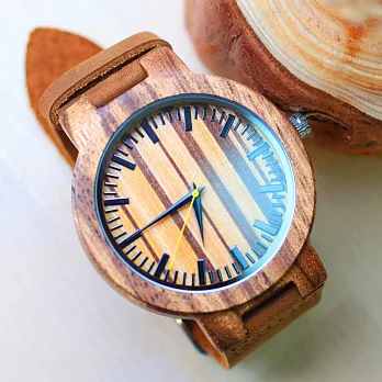 大森竹子真皮木框錶‧斑馬文錶面