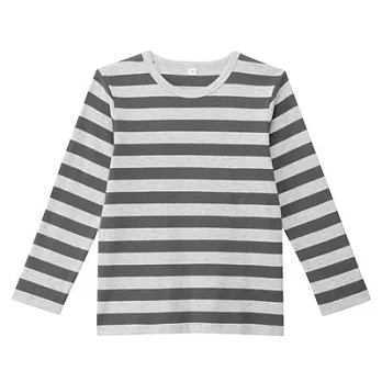 [MUJI無印良品]兒童有機棉雙面起毛柔滑橫紋長袖T恤110墨灰