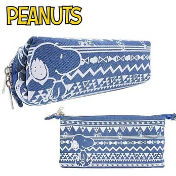【日本進口正版】Snoopy 史努比 兩用型 牛仔 筆袋/收納包/化妝包 PEANUTS -A款