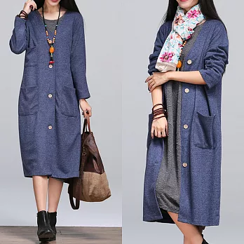 【NUMI】森-寬鬆舒適長版風衣式外套-共5色50394(M-2XL可選)M藍色