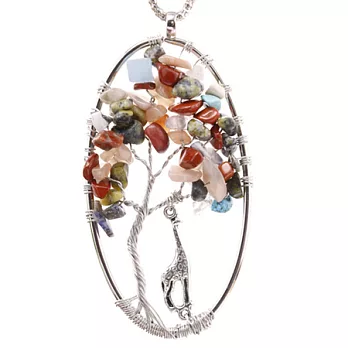 AmaZing 吃穿不愁-水晶石長頸鹿橢圓生命樹長項鍊 (2色任選)彩色