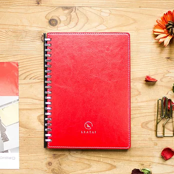 歲月靜好 - 仿羊皮 方格筆記頁滑動夾活頁本 (獨家介紙-鋼筆專用紙)紅色