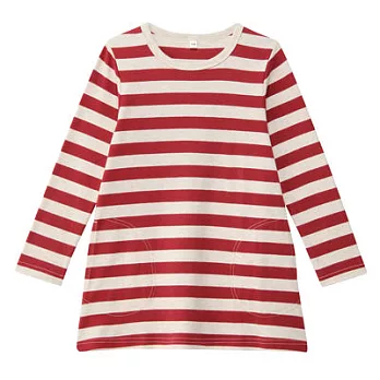 [MUJI無印良品]兒童有機棉雙面起毛柔滑橫紋長版衫110紅色