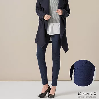 【KatieQ】車線拼接彈性窄管褲(3色)-M-L M藍