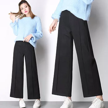 【NUMI】森-休閒加厚大碼寬鬆毛呢闊腿褲-共3色50487(M-2XL可選)M黑色