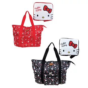 【日本進口正版】三麗鷗 Hello Kitty 滿版 摺疊 旅行袋/行李袋/肩背袋 Sanrio -紅色款