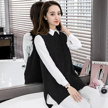 【MsMore】麻花織紋圓領毛織長背心610180007F黑