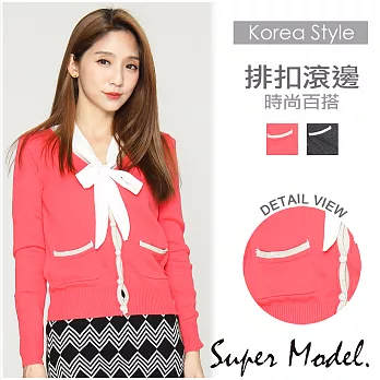 【名模衣櫃】排扣滾邊針織外套-共2色-185-186(F可選)F橘紅色
