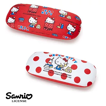 【日本進口正版】三麗鷗 Hello Kitty 硬殼 眼鏡盒 附擦拭布 Sanrio -紅色款
