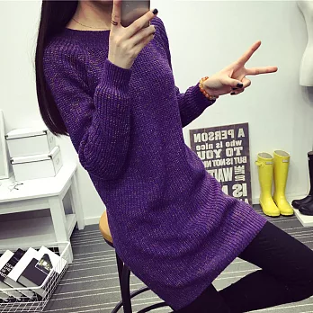 【MsMore】韓版彩線混織圓領針織長上衣610500018F紫