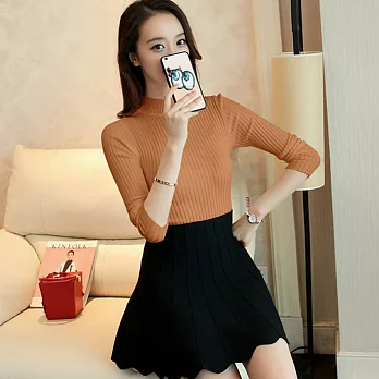 【MsMore】高領坑條紋針織上衣601220039F黃