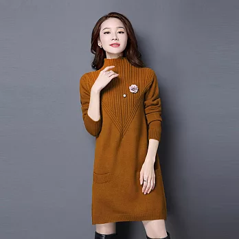 【MsMore】韓版V型修身雙口袋針織長上衣601220034F卡其