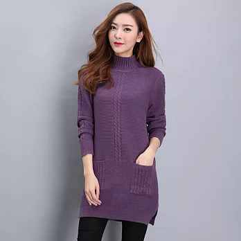 【MsMore】立領麻花雙口袋針織長上衣601220033F紫