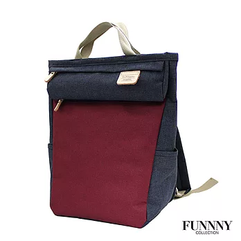 FUNNNY 日本同步 真皮x尼龍系列後背包 大崎 真澄 藍紅
