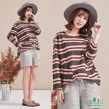 【Gentle wind】雙色條紋寬上衣(2色)-F_FREE灰