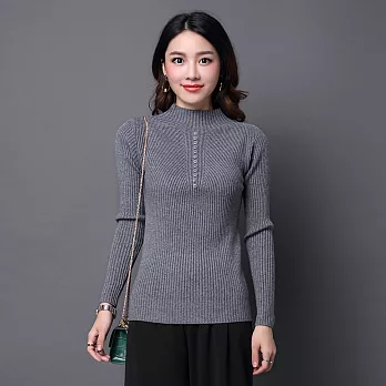 【MsMore】小立領坑條排扣裝飾針織上衣601220042F灰