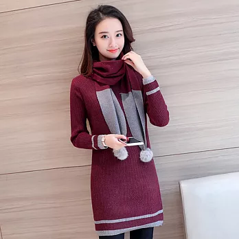【MsMore】毛球圍巾針織洋裝兩件組601500018F紅