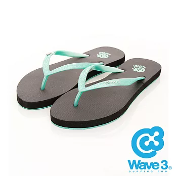 WAVE 3 (女) 古典壓紋 鞋底撞色輕量人字夾腳拖鞋 -US6綠底綠