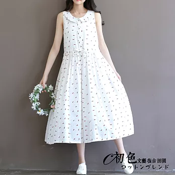 【初色】清新文藝印花連衣裙-白色-90055(M-2XL可選)2XL白色