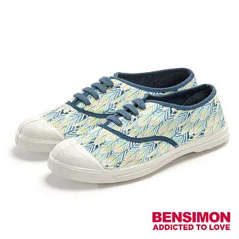 BENSIMON 法國國民鞋 季節限定 (女) - 羽毛印花綁帶款 Blue 532EU38Blue