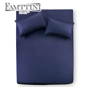 【Famttini-典藏原色】加大三件式純棉床包組-深藍
