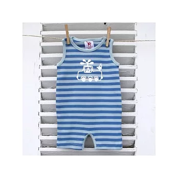 法國 La queue chat 2009有機棉無袖條紋連身衣(藍/18~24個月)