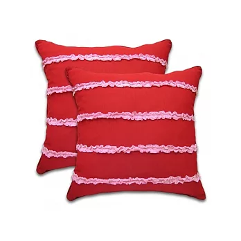 棉花田【卡洛琳】蕾 絲 抱枕-紅(二件組)