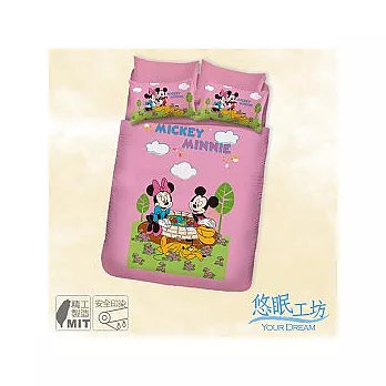 【悠眠工坊】米奇約會篇(粉)單人三件式薄被套床包組