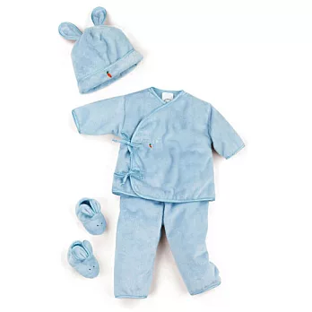 美國Bunnies By The Bay海灣兔,藍小兔新生兒天鵝絨睡衣四件組,Wee Hop Wear-Blue