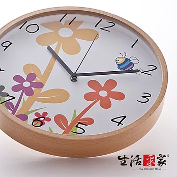 【生活采家】木框系列靜音時尚掛鐘(花卉)#01016