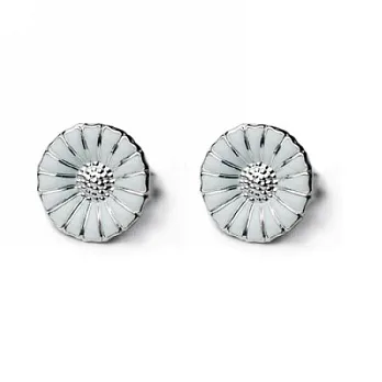 Georg Jensen Daisy 純銀+白琺瑯雛菊針式耳環