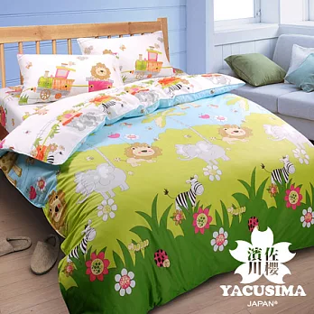 【濱川佐櫻-歡樂森林】加大四件式純棉兩用被床包組