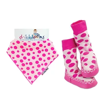Mocc ons 小精靈襪靴+小牛仔領巾禮組12-18m粉紅點點