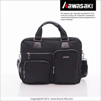 KAWASAKI 簡約實用。多功能電腦公文包_黑黑色