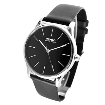 【mono】簡約系列-時尚超大輕薄黑面釘字小羊皮錶/中性錶/皮帶錶(黑色)