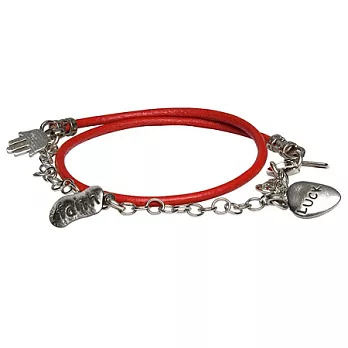 【One of a Kind】好萊塢明星最愛幸運手鍊~銀墜多層次紅皮革亮銀