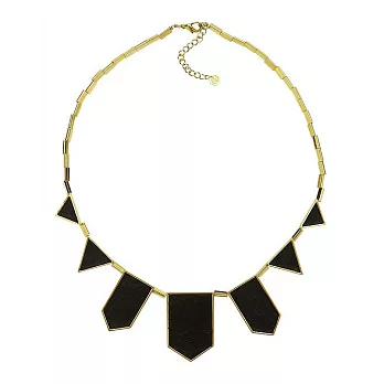 【House of Harlow 1960】妮可李奇品牌~幾何三角造型項鍊 軟黑皮革皮革黑