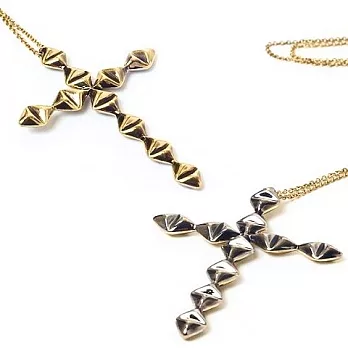 【House of Harlow 1960】妮可李奇品牌~DIAMOND CROSS立體金字塔金銀雙色十字架長項鍊亮金銀雙色