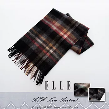 ELLE 法式浪漫。格紋圖案。溫暖羊毛圍巾咖啡色