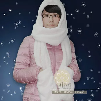 【Airi】日韓熱銷!最新加厚款連帽帶手套超保暖圍巾(男女皆宜) _雪白