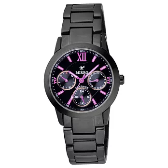 MIRRO 都市時刻三眼日期腕錶(黑紫/小)