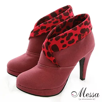 【Messa米莎】(MIT)豹紋反摺絨面高跟踝靴-35紅色
