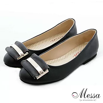 【Messa米莎】(MIT)典雅金屬飾內真皮平底包鞋-35黑色