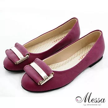 【Messa米莎】(MIT)典雅金屬飾內真皮平底包鞋-35紫色