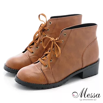 【Messa米莎】(MIT)秋冬必備基本款綁帶短靴-35棕色