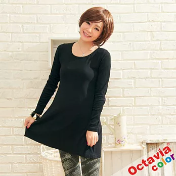 【OCTAVIA COLOR】天使之心傘版修身純色彈性長T - 顯瘦黑
